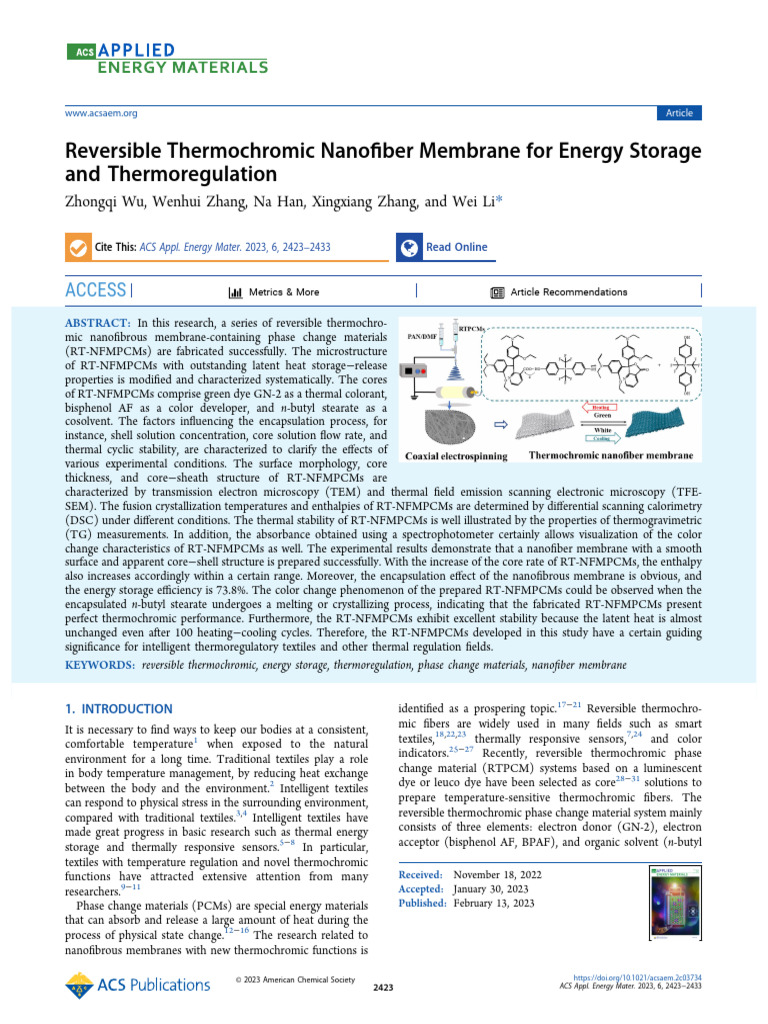 Reversible Thermochromic Nanofiber Membrane For Energy Storage and ...