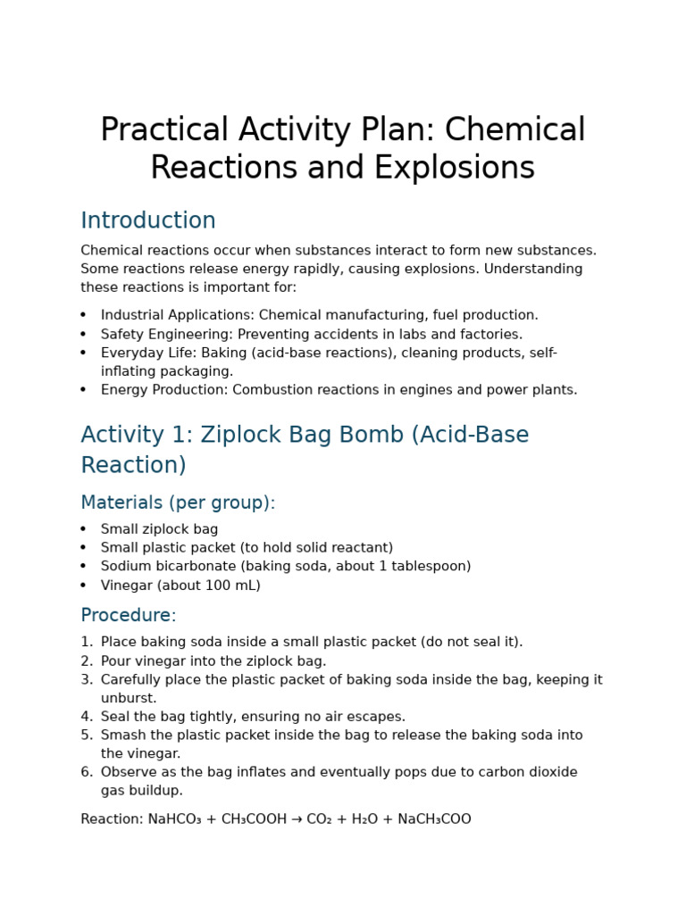 Chemical Reactions Explosions Activity | PDF | Sodium Bicarbonate ...