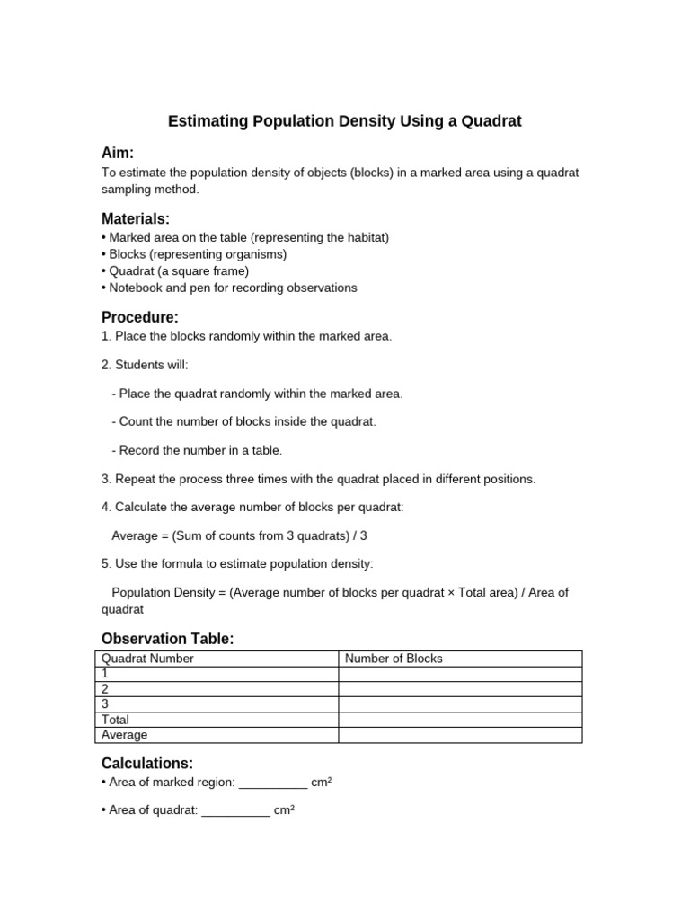 Quadrat Practical | PDF