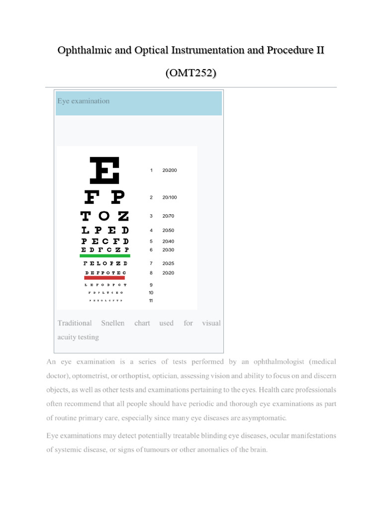 M Ophthalmic and Optical Instrumentation and Procedure | PDF | Visual ...