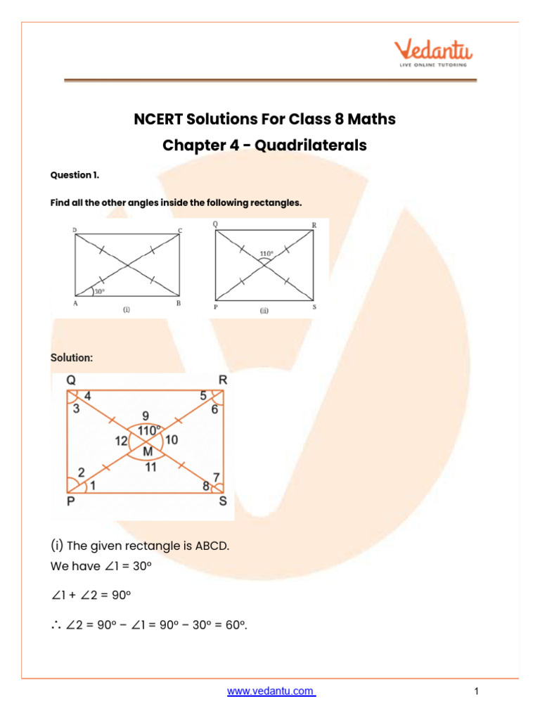 Class 8 Maths Chapter 4 Quadrilaterals | PDF | Rectangle | Perpendicular