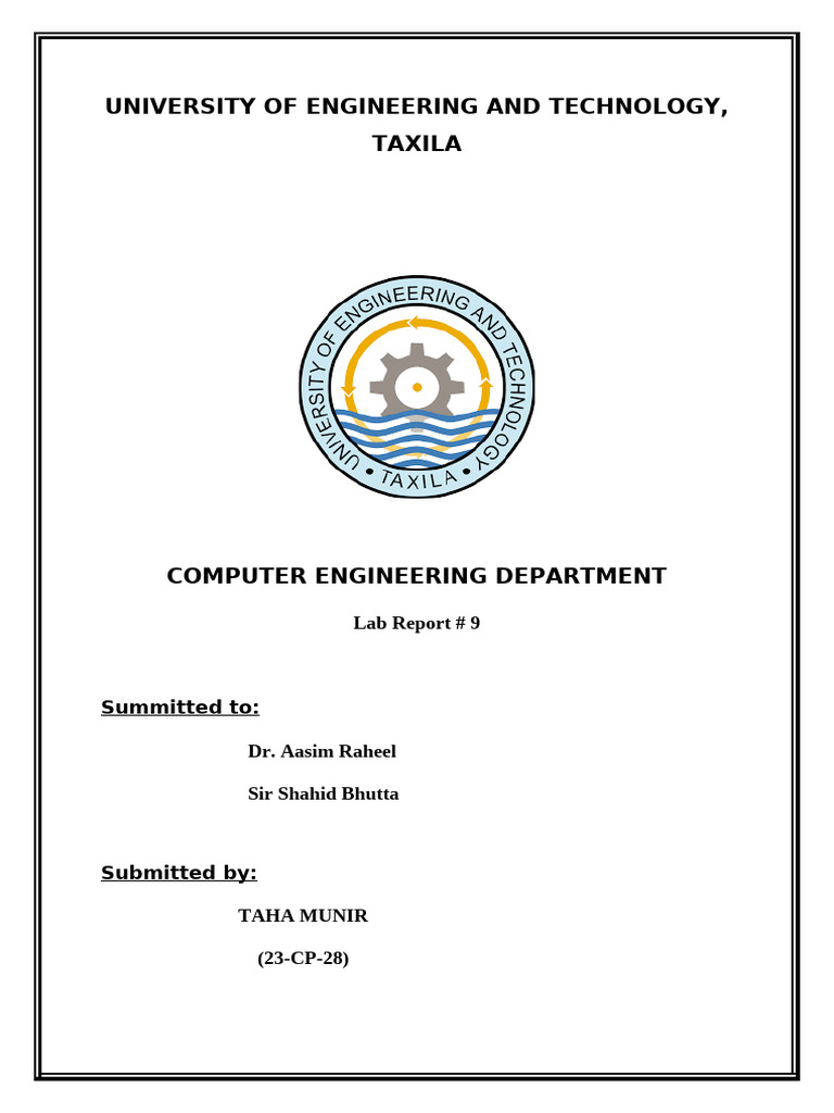 University of Engineering and Technology, Taxila: Lab Report # 9 | PDF