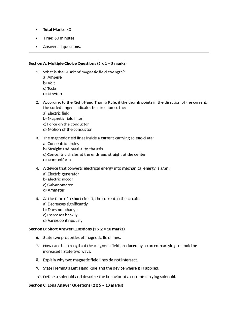 Test of Magnetic Fields | PDF | Magnetic Field | Electric Generator