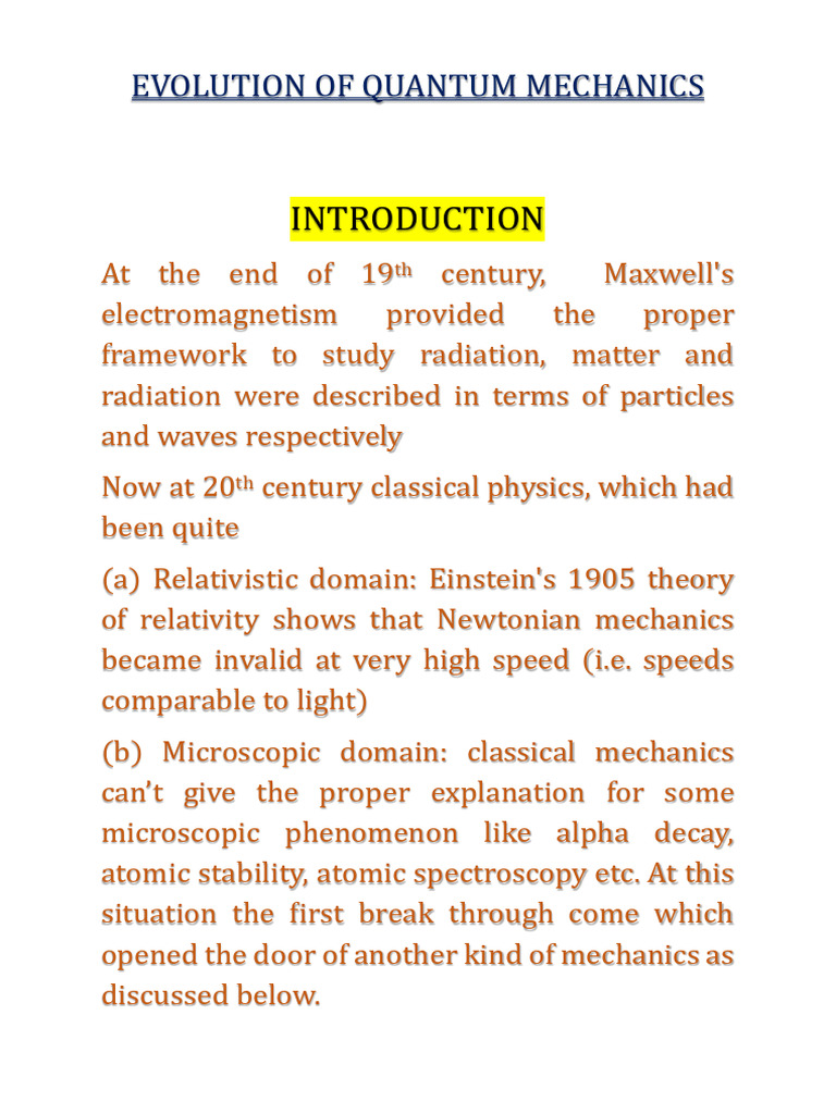 Evolution of Quantum Mechanics 1 | PDF | Schrödinger Equation ...