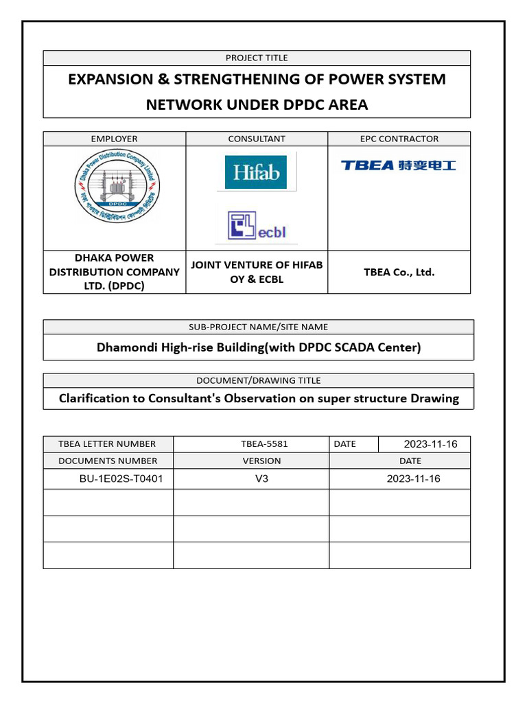 Clarification To Consultant - S Observation On Super Structure Drawing ...