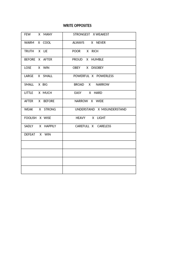 Write Opposites | PDF