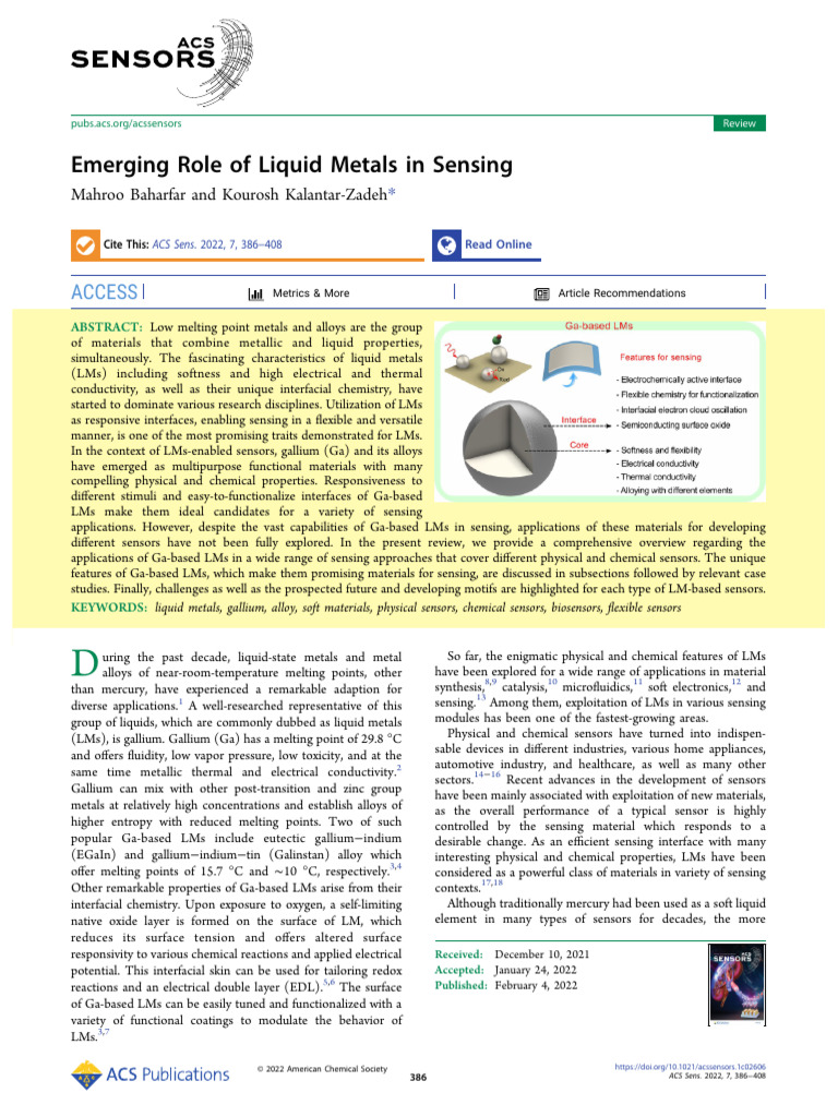 Emerging Role of Liquid Metals in Sensing | PDF | Metals | Materials ...