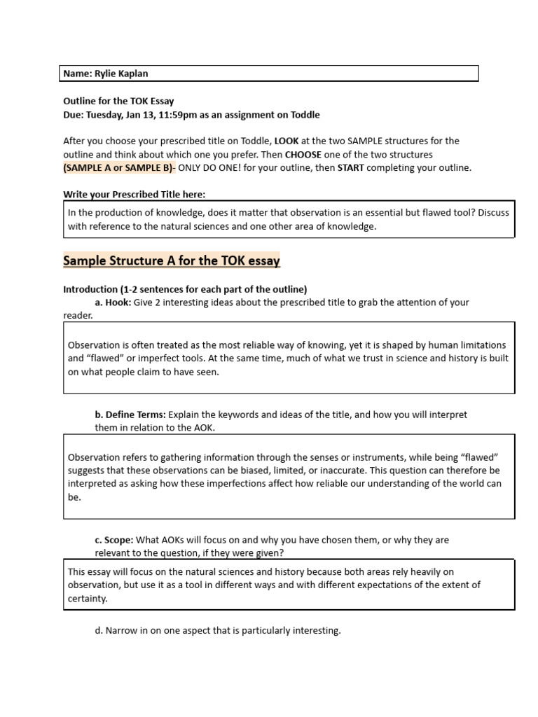 Rylie Kaplan TOK Outline | PDF | Observation | Knowledge