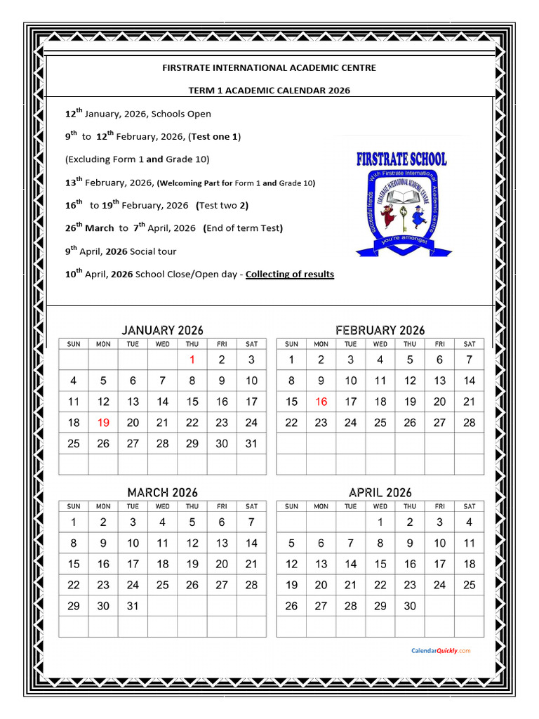 Academic Calendar Term 1 2026 | PDF