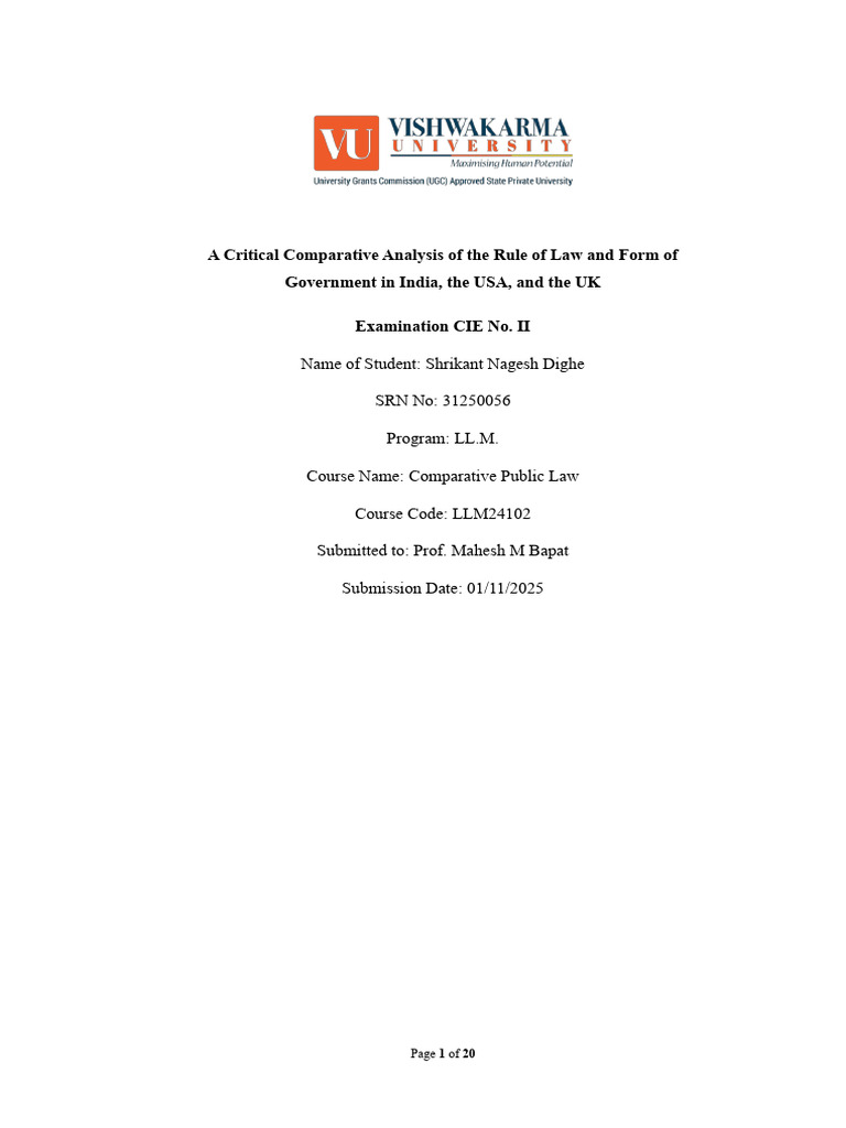 CPL Research Paper Shrikant Dighe | PDF | Rule Of Law | Constitution