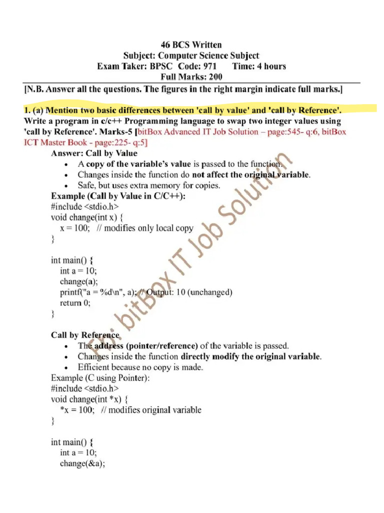 46 BCS CS 971 Written | PDF
