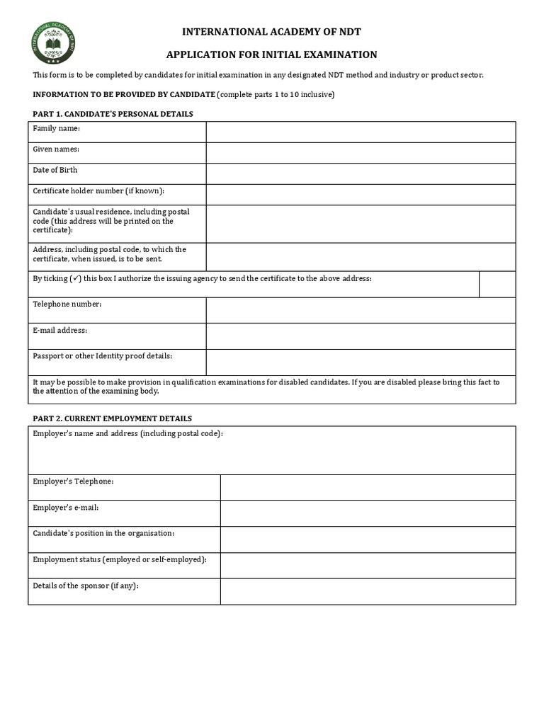 F-77 Initial Exam Application 01apr2023 | PDF | Nondestructive Testing