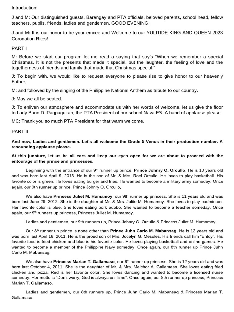 Yulitide King and Queen 2023 Coronation Rites | PDF