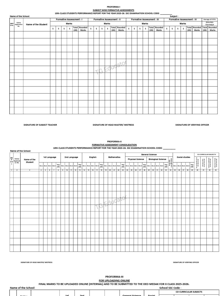SSC Internal Marks Proformas | PDF | Cognition | Science