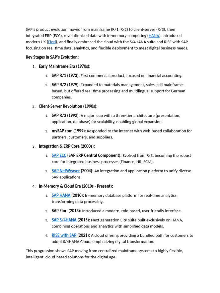 Key Stages in SAP's Evolution | PDF