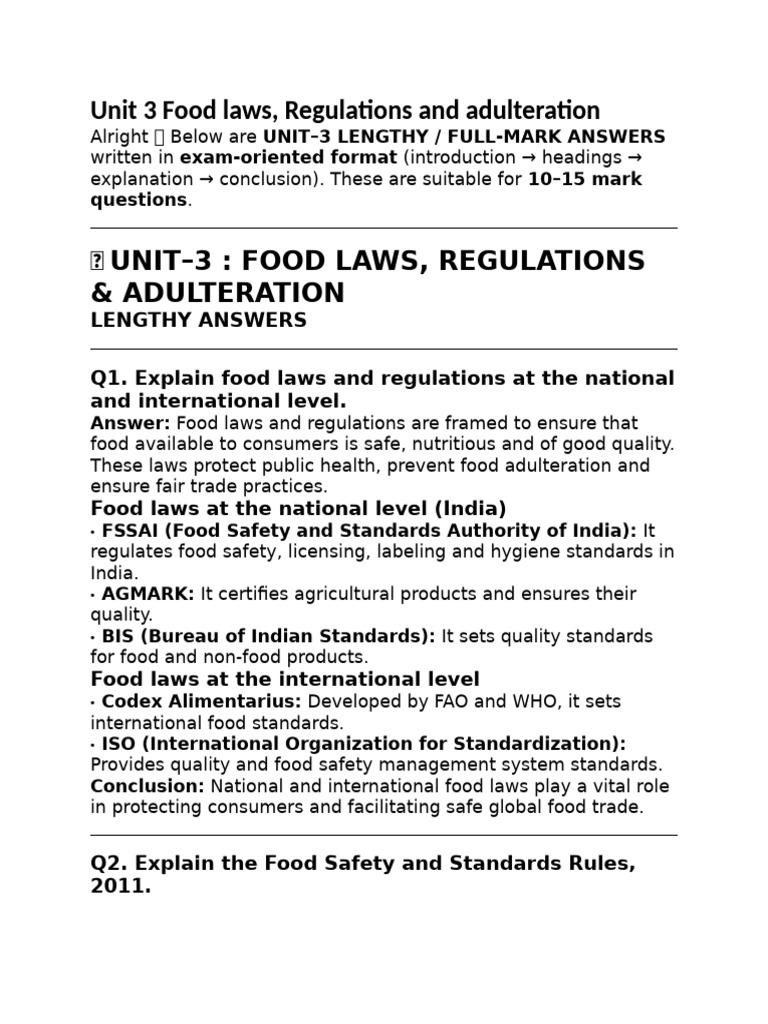Unit 3 Food Laws, Regulations | PDF | Food Safety | Foodborne Illness