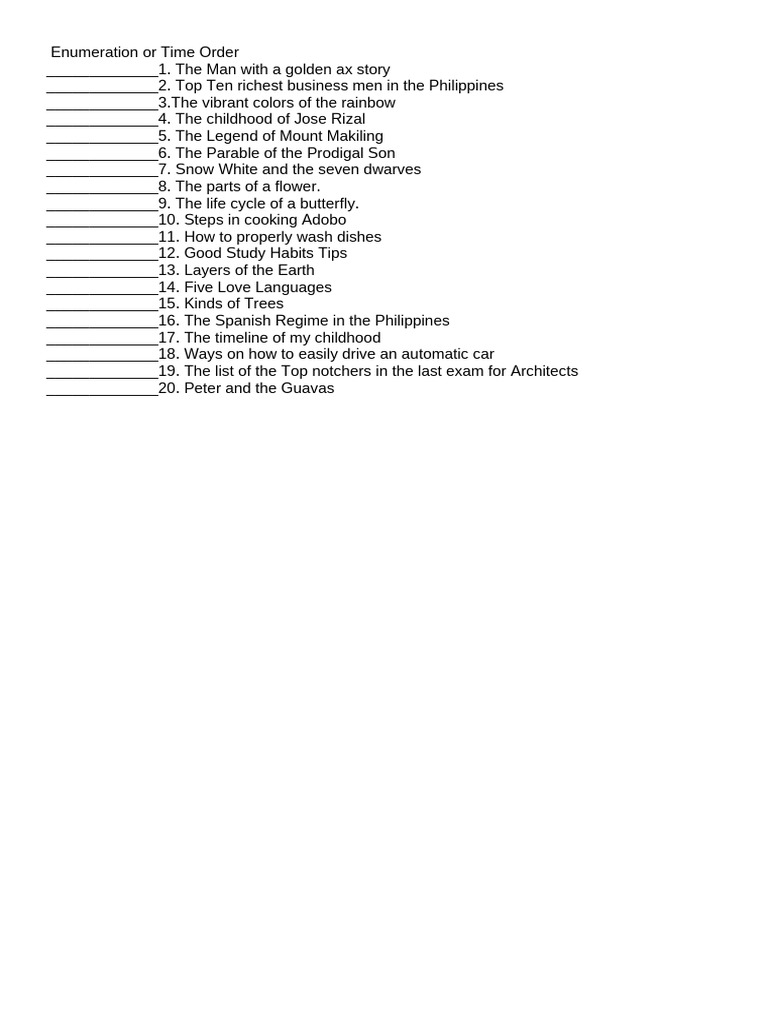 Enumeration or Time Order Quiz | PDF