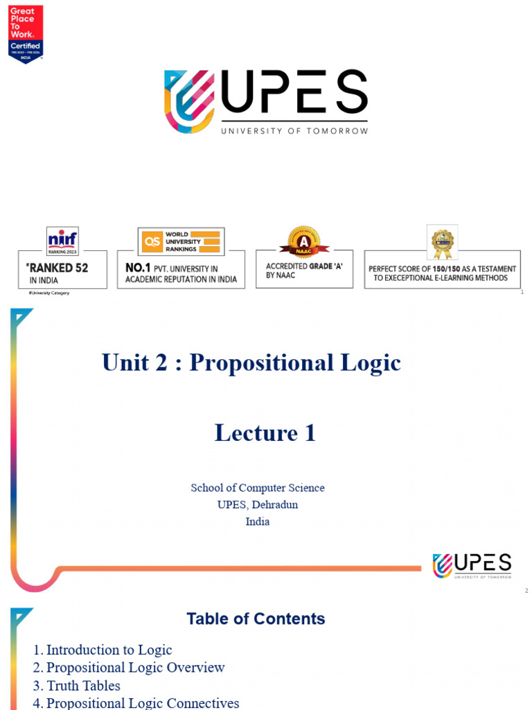 Unit 2-L1 | PDF | Logic | Logical Truth