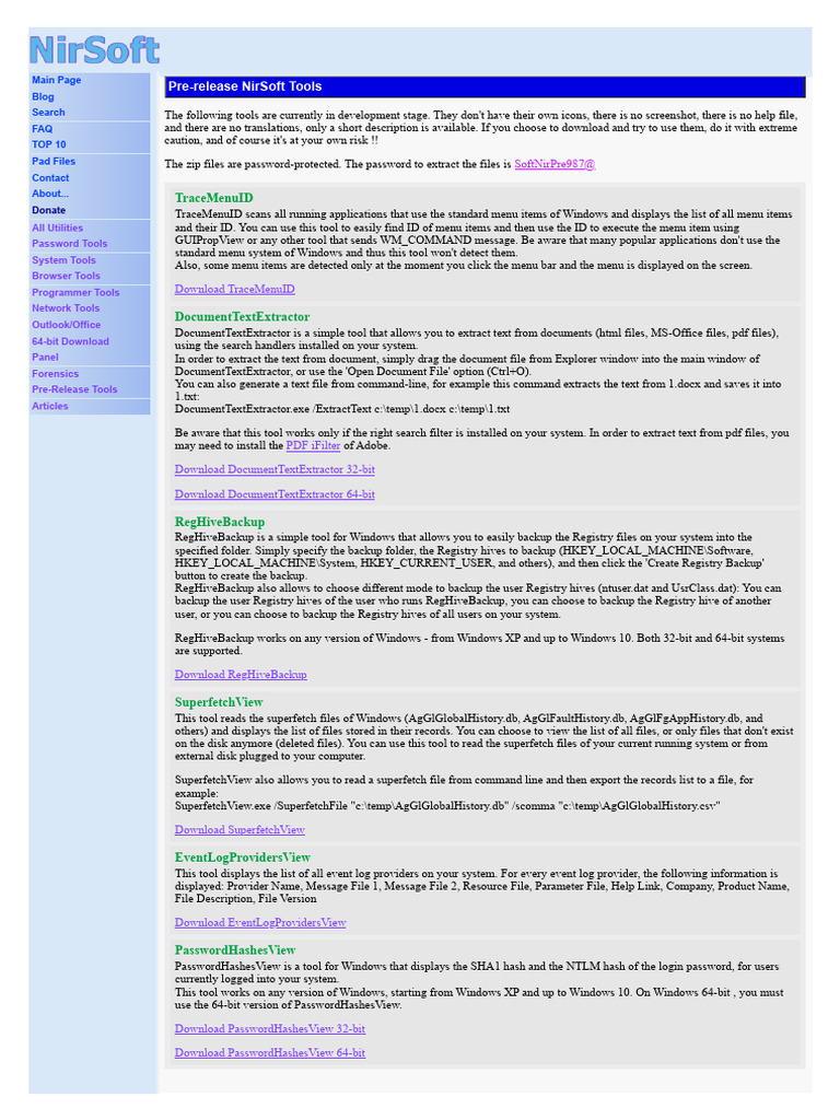 Pre-Release NirSoft Tools | PDF | Windows Registry | Software
