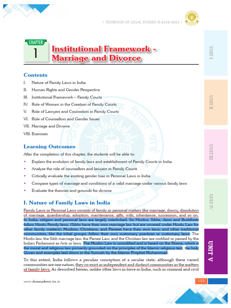Institutional Framework Class XI | PDF | Annulment | Marriage