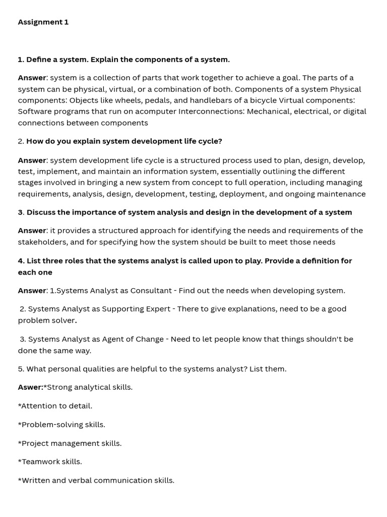 Define A System. Explain The Components of A System. - 20250214 ...