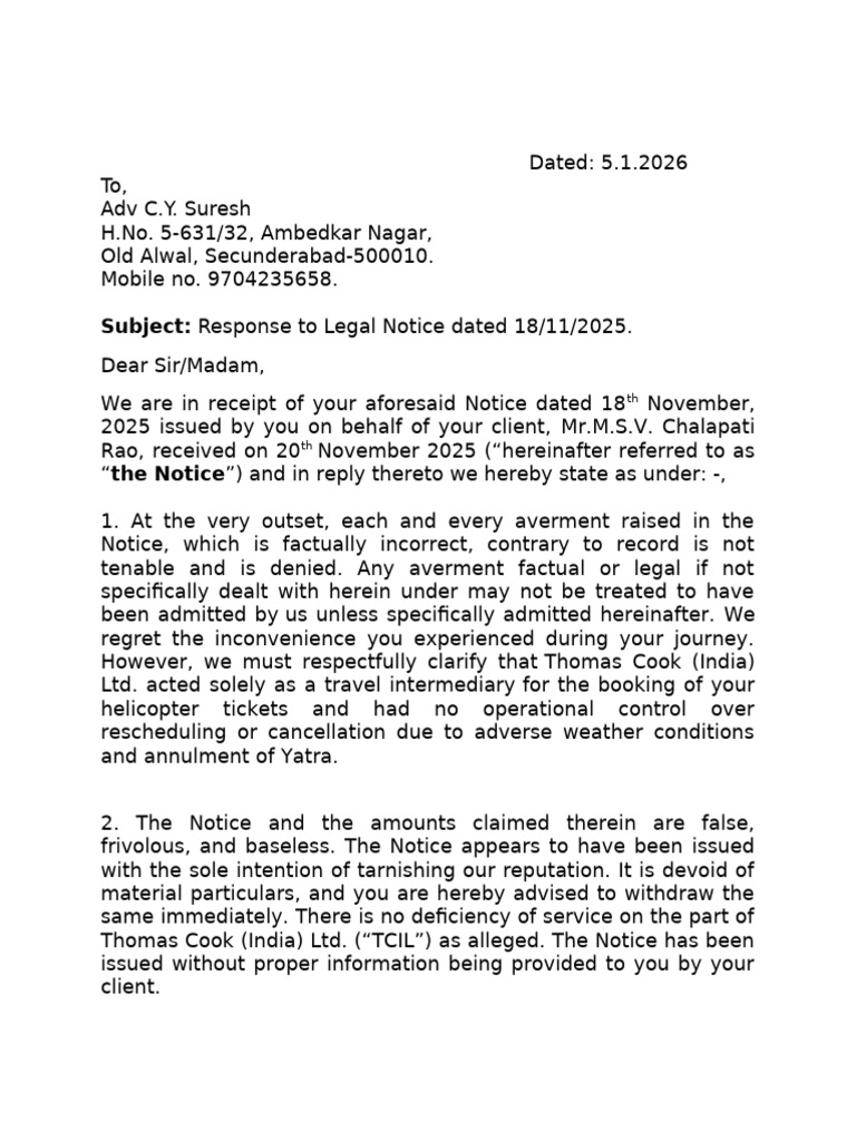 Reply To Legal Notice - Chalapati Roa | PDF | Justice | Crime & Violence