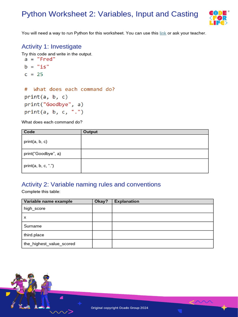 Python Worksheet 2 - Variables Input and Casting | PDF | Fahrenheit ...