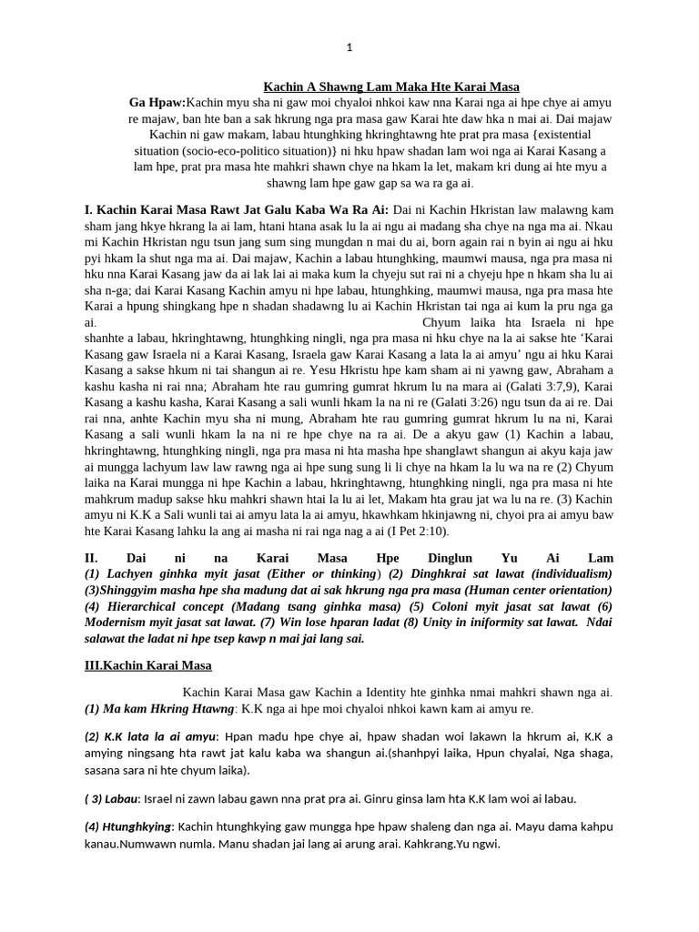 Kachin A Shawng Lam Maka Hte Karai Masa | PDF
