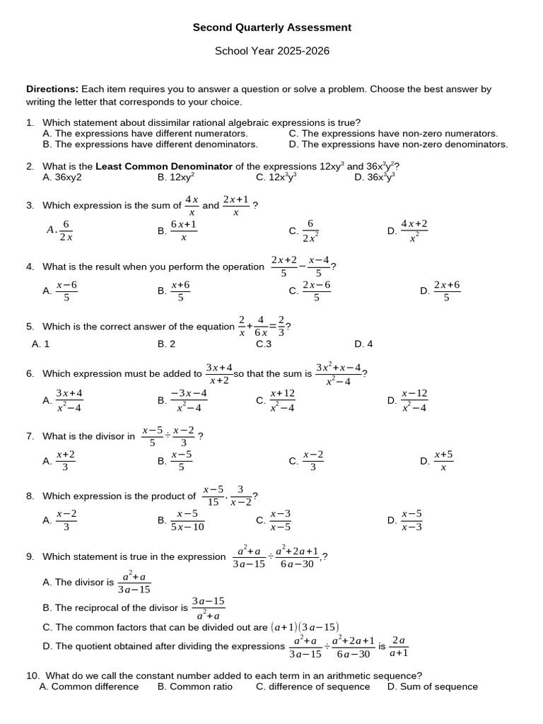 TQ Second Grading Answer Key Final Enhanced 2025 For Scribd | PDF ...
