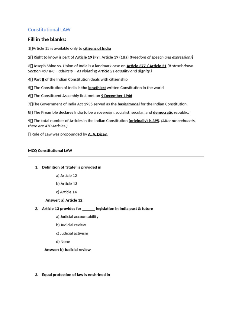Tort Const Subj LLB Internal Exam1 Papers | PDF | Tort | Legal Documents