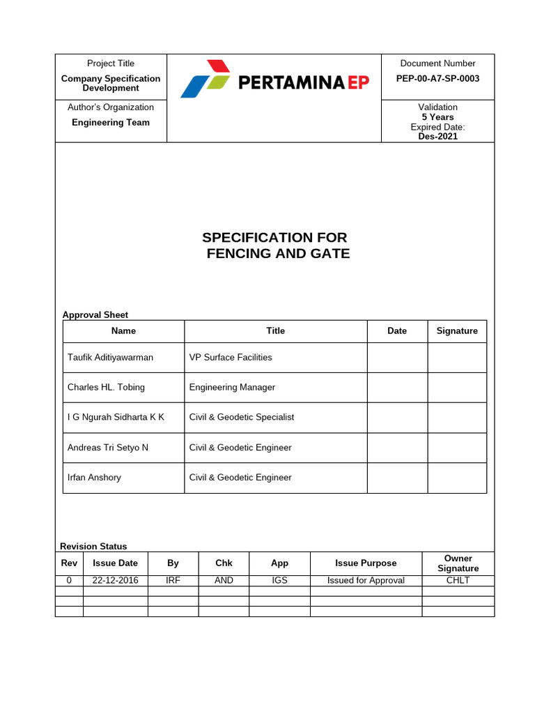 Pep 00 A7 SP 0003 Fencing and Gate | PDF | Specification (Technical ...