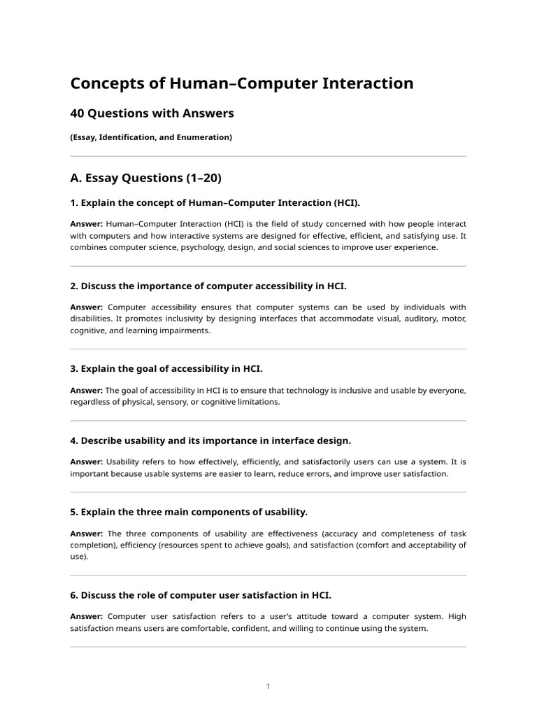 Concepts of Hci - 40 Essay, Identification, and Enumeration With ...