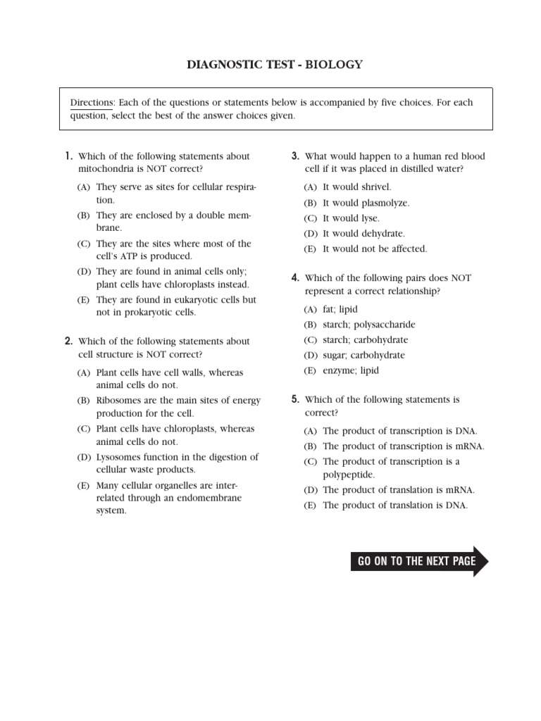 (Biology) Diagnostic Test | PDF | Cell (Biology) | Zygosity