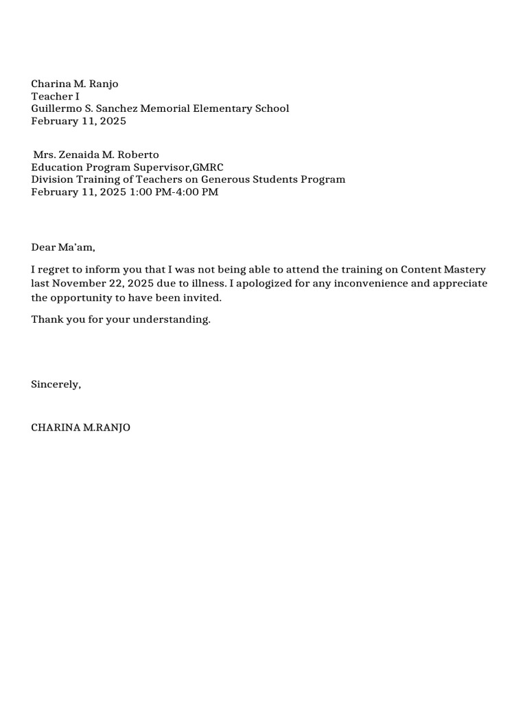 Excuse Letter | PDF