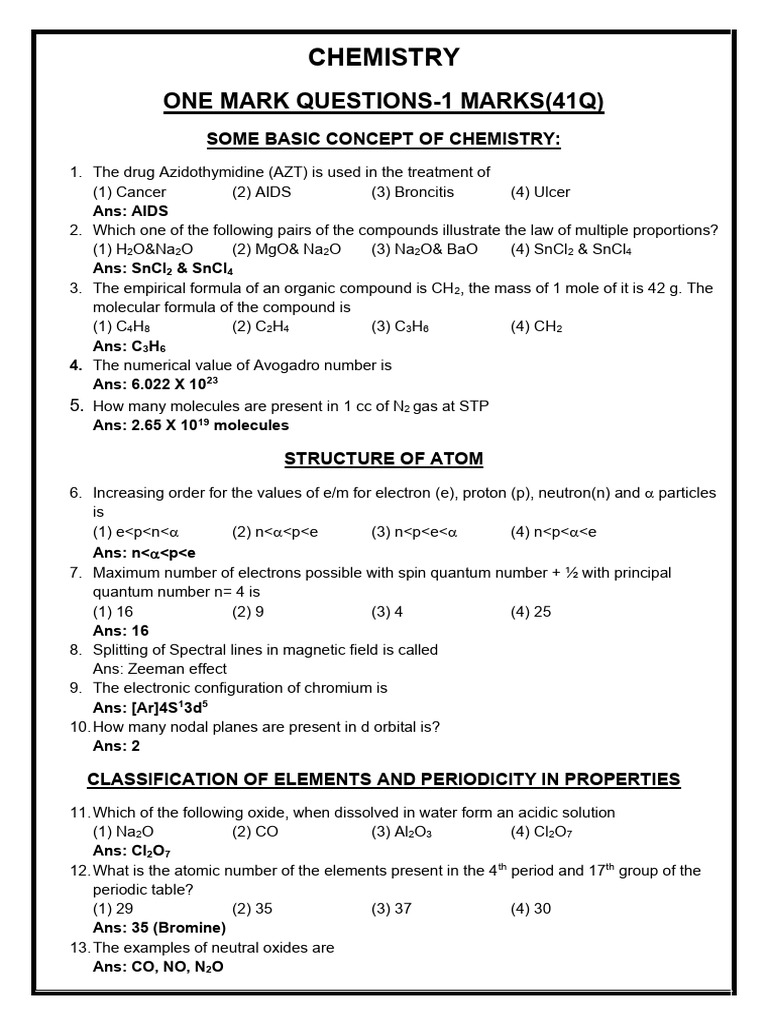 Chemistry 1m Questions (41Q) - Final | PDF | Molecules | Mole (Unit)