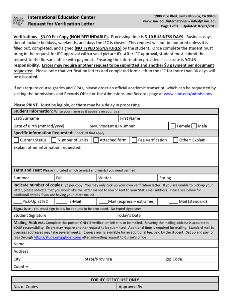 Request for Verification Letter副本 | PDF