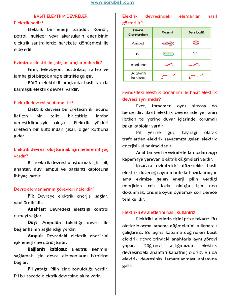 4s Fen Basit Elektrik Devreleri Ozeti185 | PDF