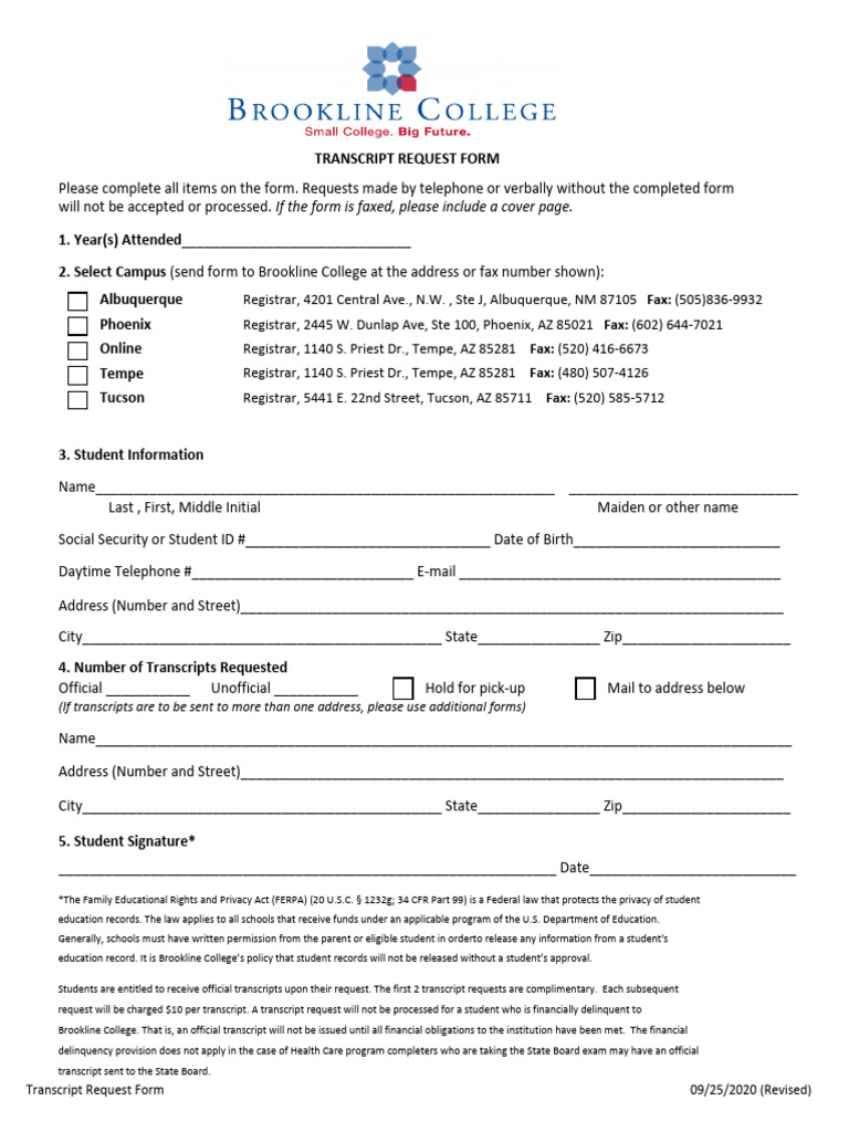 Transcript Request Form 9 2020 | PDF