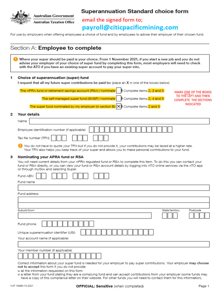 Superannuation Standard Choice Form | PDF | Payments | Taxation