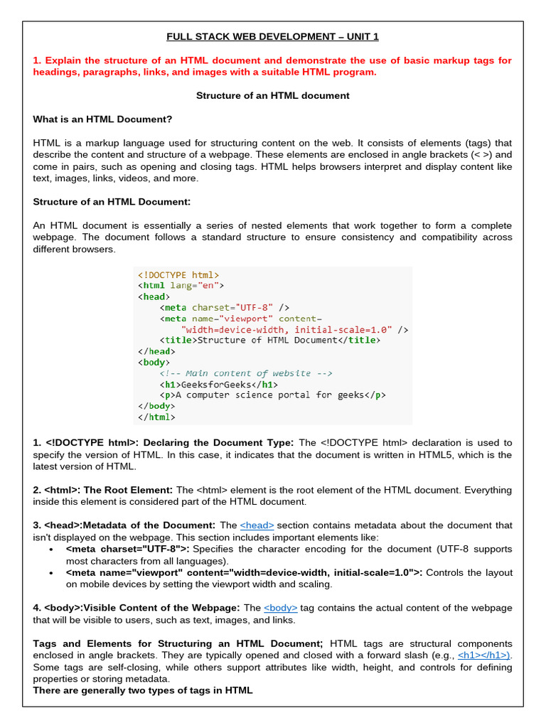 Full Stack Web Development | PDF | Html | Html Element