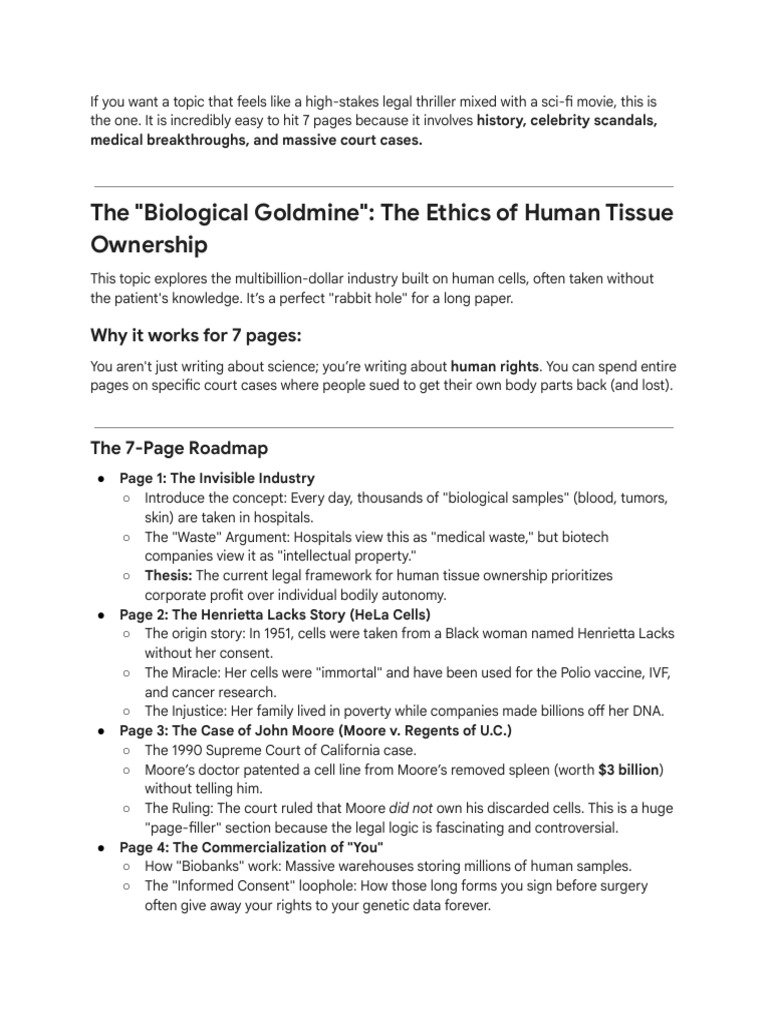 Human Tissue Ownership - A Research Paper | PDF | Medicine | Life Sciences