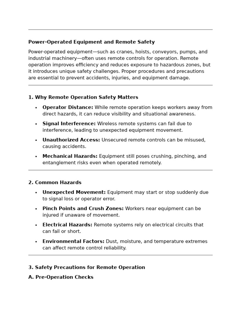 Power-Operated Equipment and Remote Safety | PDF | Safety | Hazards