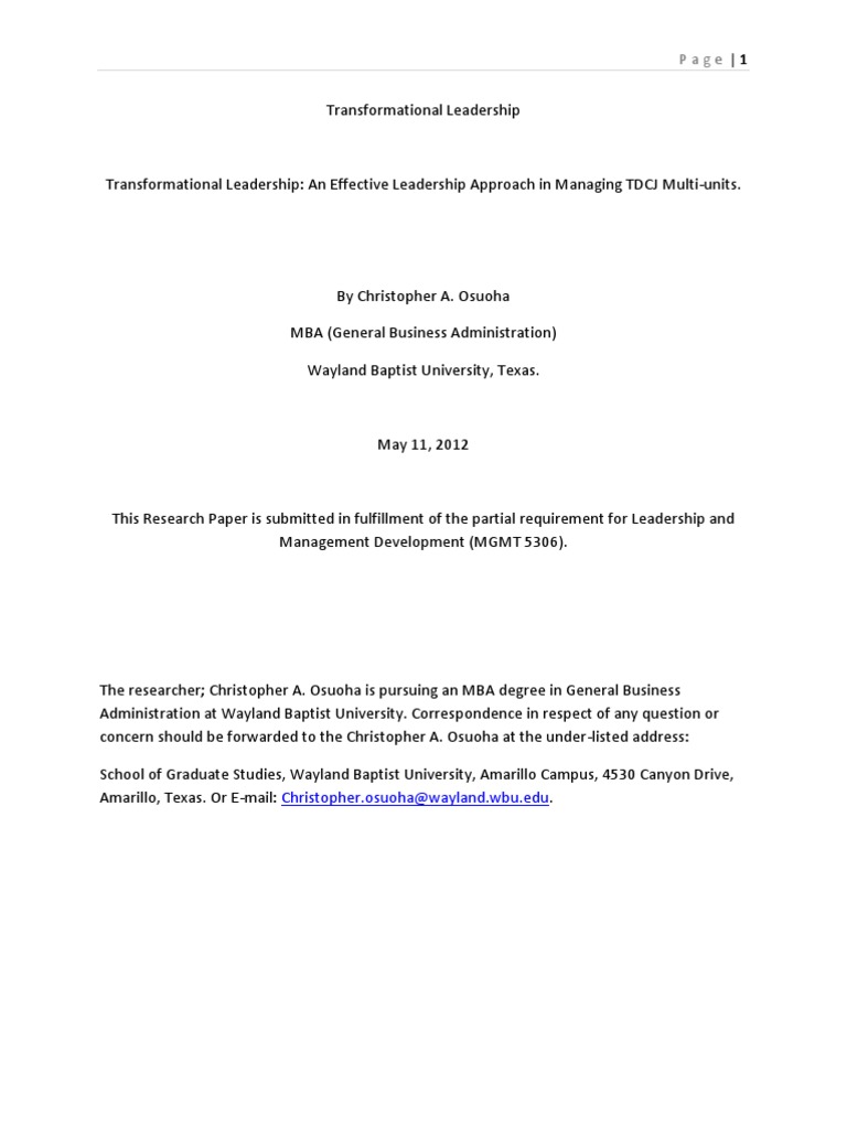 Transformational Leadership - An Effective Leadership Approach in