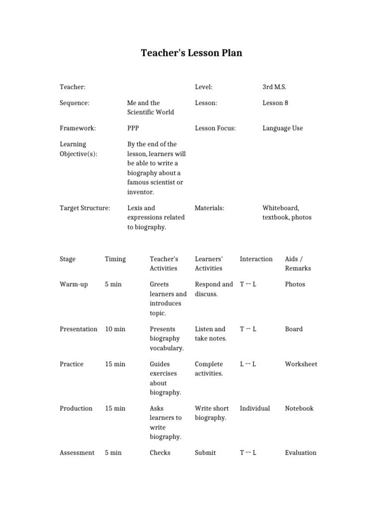 Teacher Lesson Plan With Tables-1 | PDF