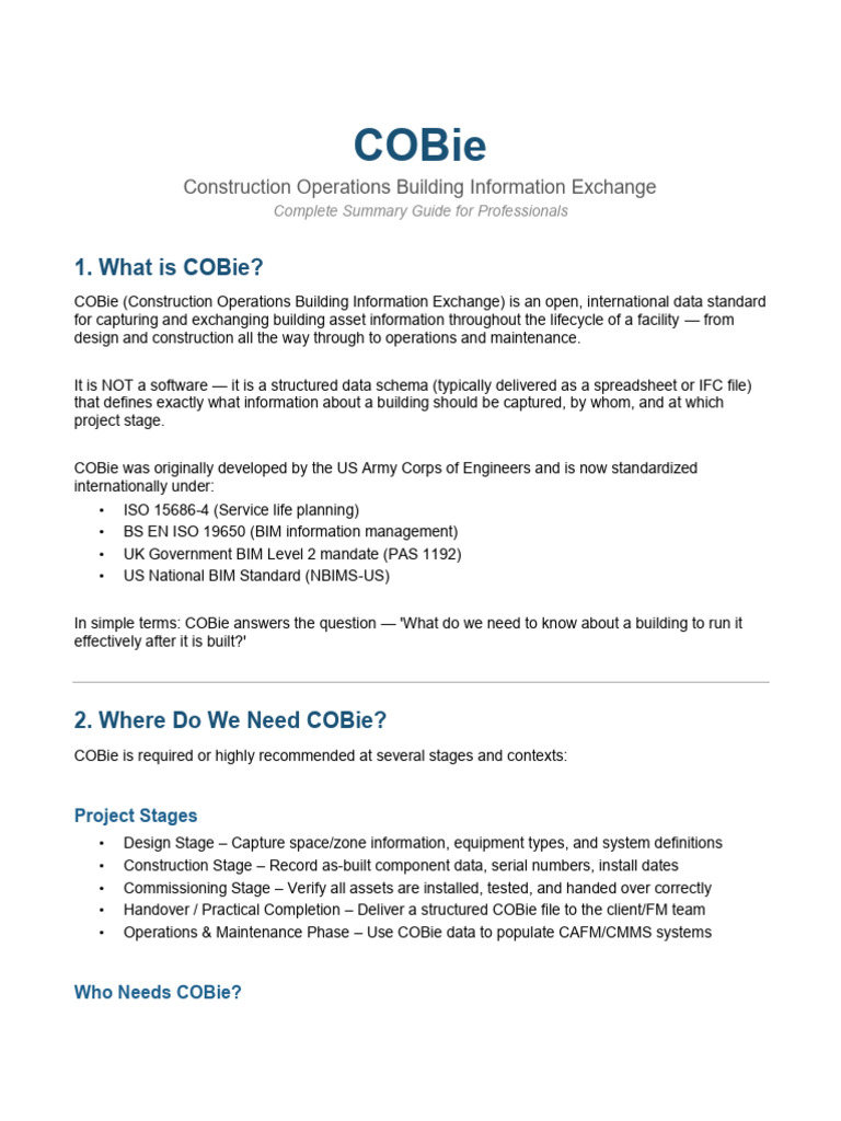 COBie Summary | PDF | Building Information Modeling