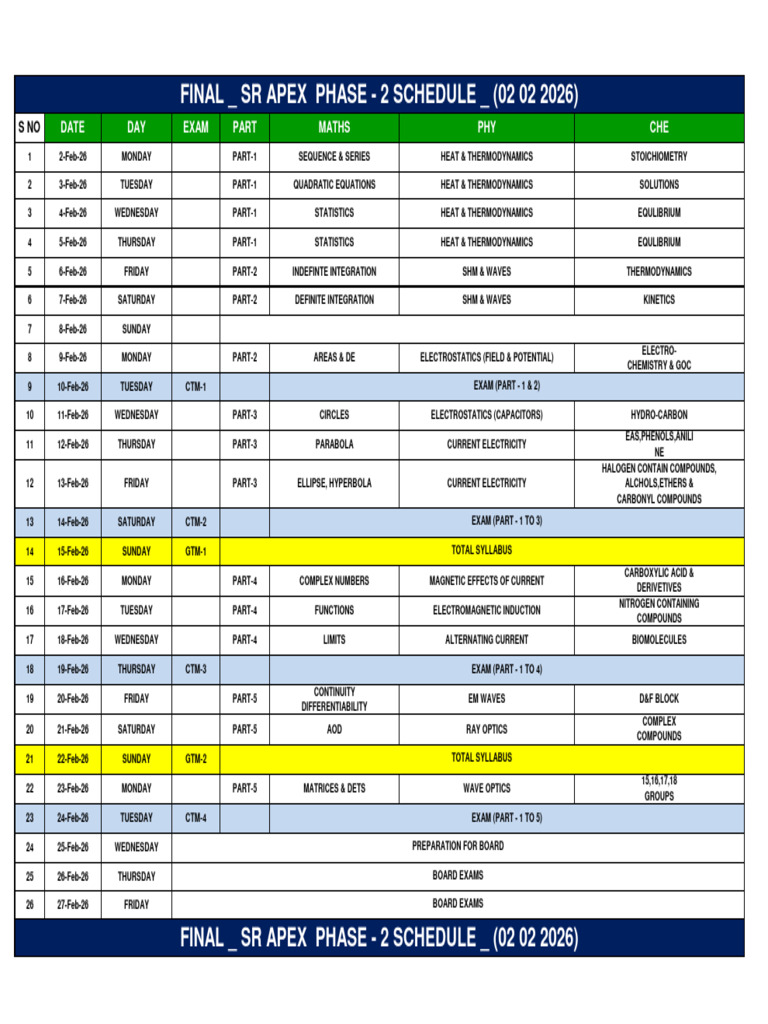 Apex Jee Main 2026 Session 2 Test Schedule | PDF | Physics | Applied ...