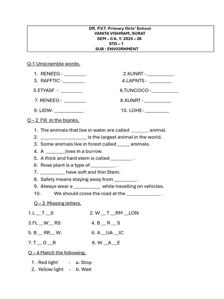 STD 1 Sub - EnV Practice Worksheet | PDF | Organisms | Plants