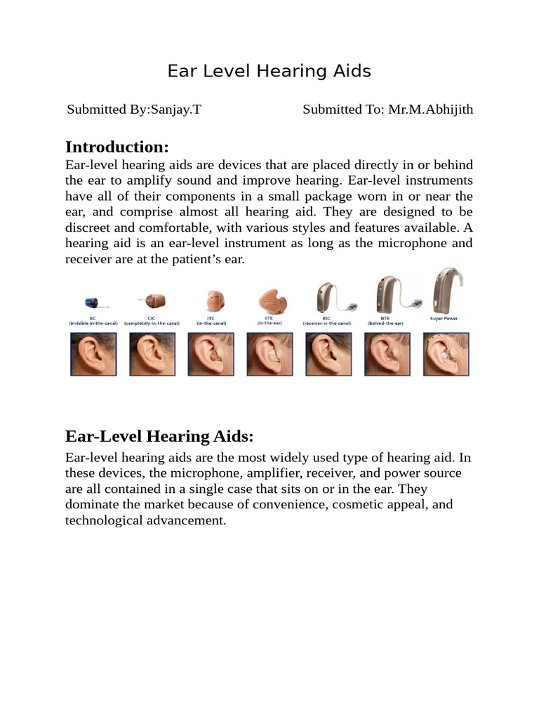 Ear Level Hearing Aids by Sanjay.T | PDF | Hearing Aid | Electronics