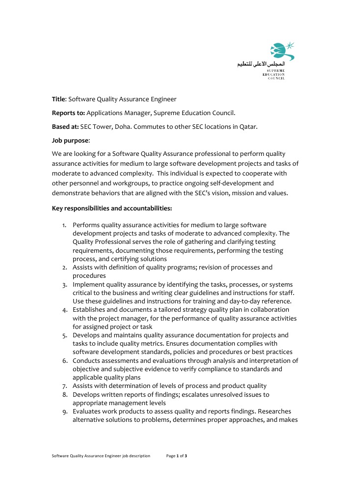 Software Quality Assurance Engineer | PDF | Quality Assurance ...