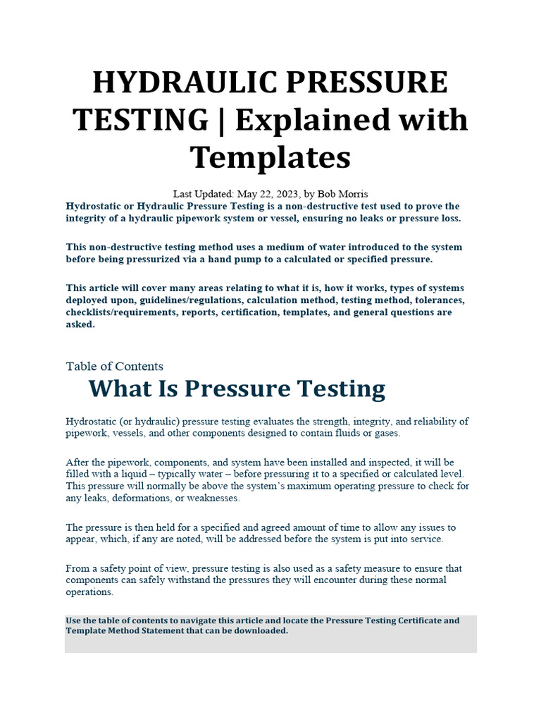 Hydraulic Pressure Testing | PDF